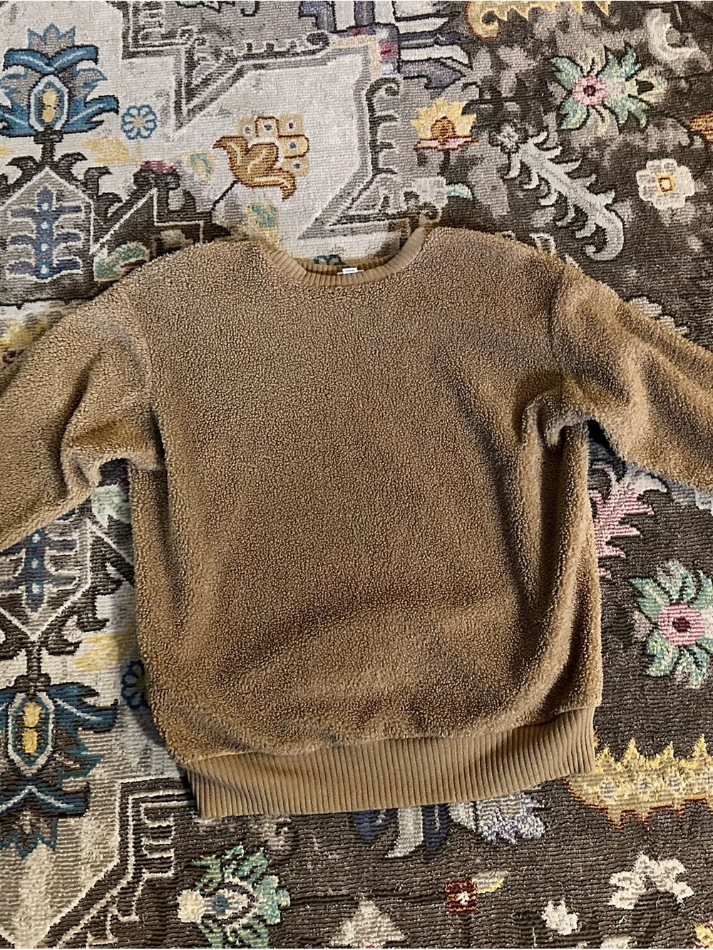 A New Day Fuzzy Teddy Fleece Crewneck Sweatshirt Tan Brown Pullover XS